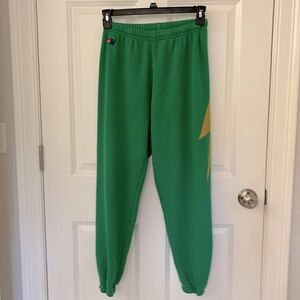 RARE Aviator Nation Bolt Sweatpants (W, Size L) - Kelly Green, Yellow Gold bolt